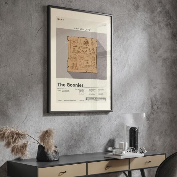Vintage mid century modern poster of The Goonies movie