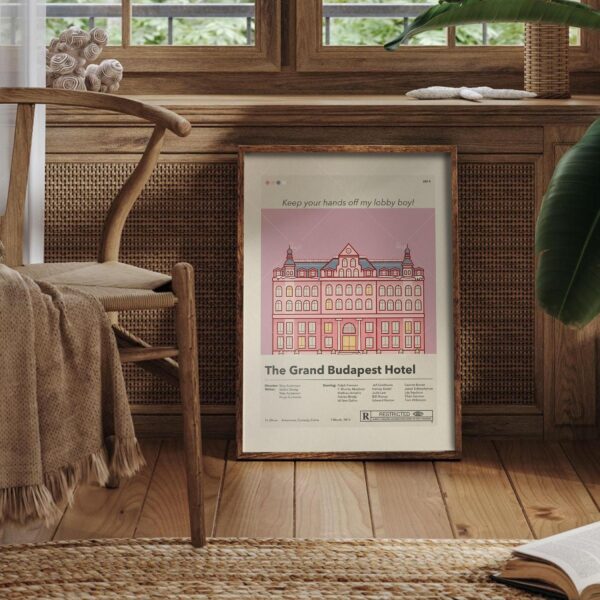 The Grand Budapest Hotel movie poster in mid-century modern style