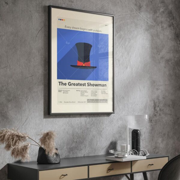 Mid-century modern graphic design poster of The Greatest Showman movie