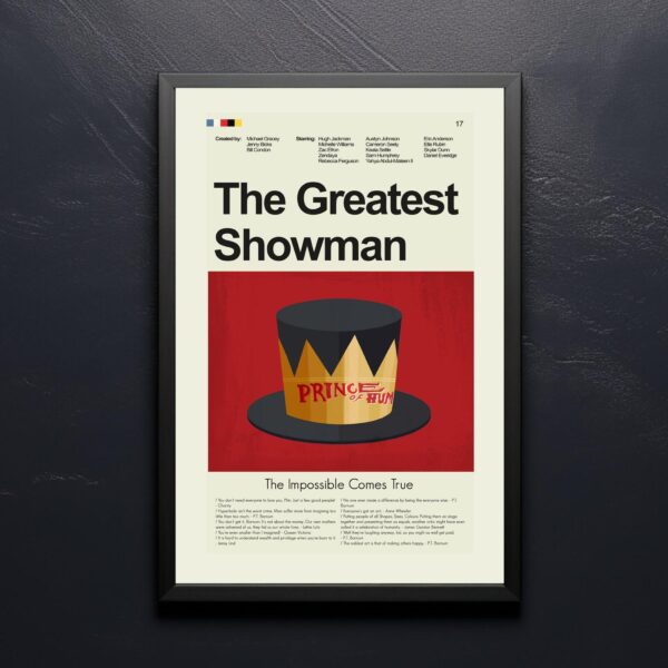 Vintage mid century modern poster of The Greatest Showman movie