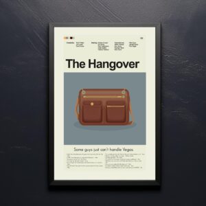 Mid-century modern style poster of The Hangover movie with vintage furniture