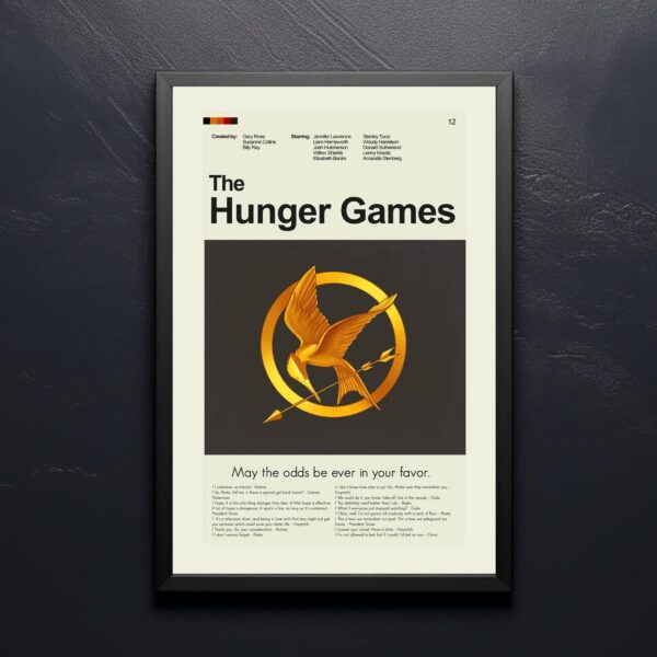 Mid-century modern style poster of The Hunger Games movie artwork