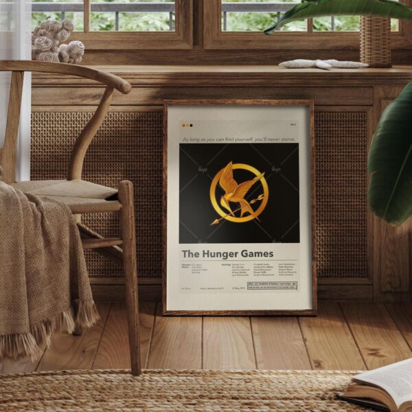 Mid-century modern style The Hunger Games movie poster for wall decor