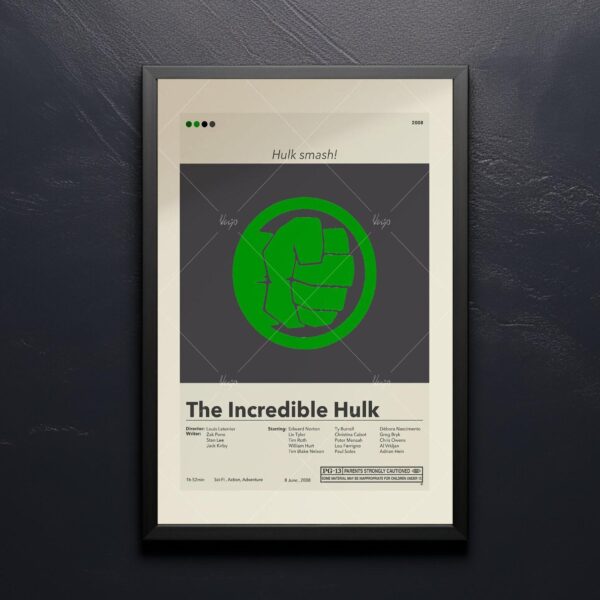 Mid-century modern poster of The Incredible Hulk movie advertisement