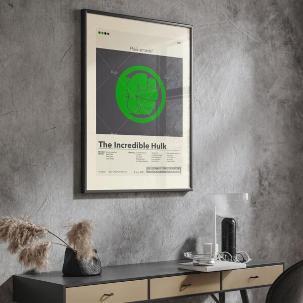 Mid-century modern poster of The Incredible Hulk movie advertisement