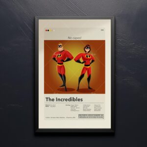 Mid-century modern style The Incredibles movie wall poster art