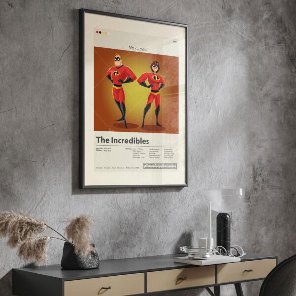 Mid-century modern style The Incredibles movie wall poster art