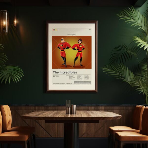Mid-century modern style The Incredibles movie wall poster art