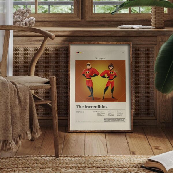 Mid-century modern style The Incredibles movie wall poster art