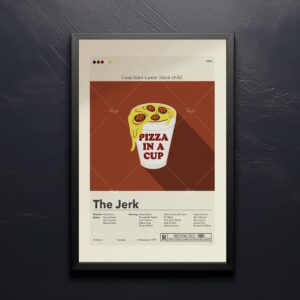 Mid-century modern poster of The Jerk movie with vintage design elements