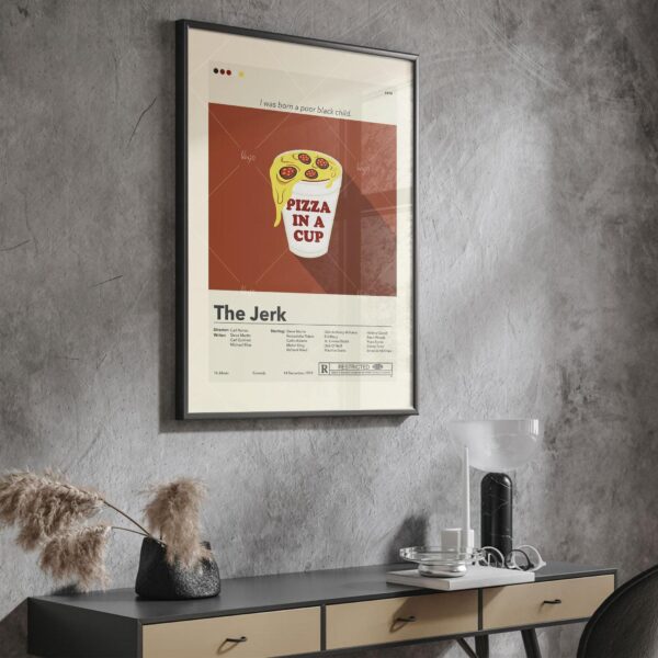 Mid-century modern poster of The Jerk movie with vintage design elements