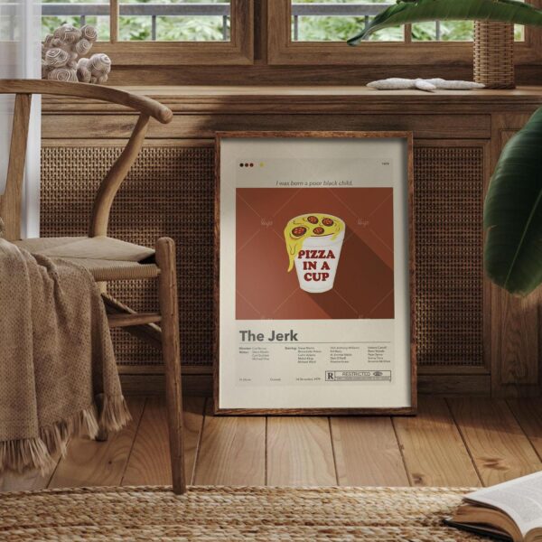 Mid-century modern poster of The Jerk movie with vintage design elements