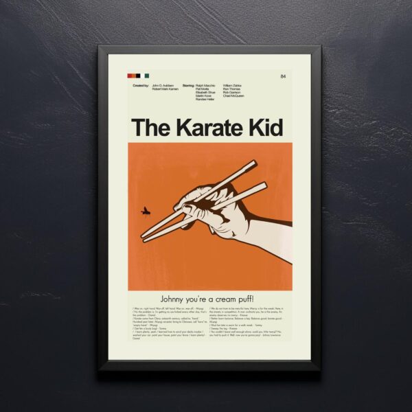 Vintage mid century poster of The Karate Kid movie artwork