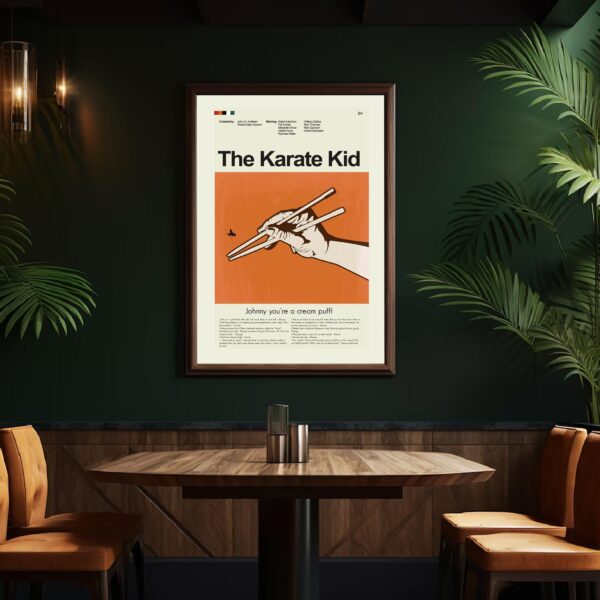 Vintage mid century poster of The Karate Kid movie artwork