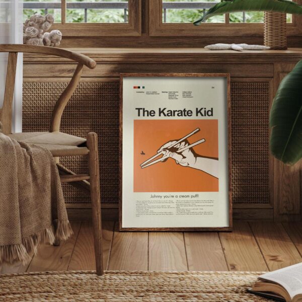 Vintage mid century poster of The Karate Kid movie artwork