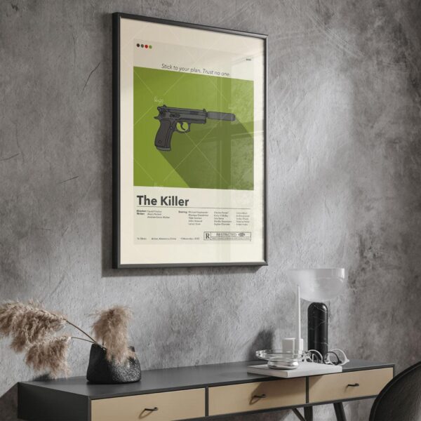 Mid-century modern movie poster for The Killer with retro design elements