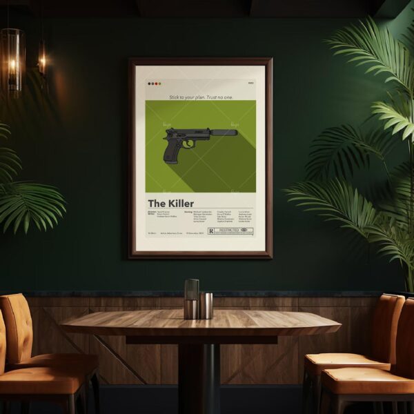 Mid-century modern movie poster for The Killer with retro design elements