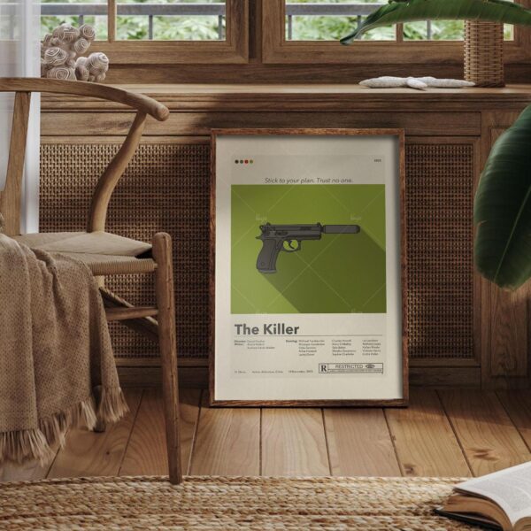 Mid-century modern movie poster for The Killer with retro design elements