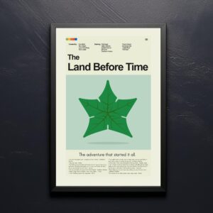 Mid-century modern style poster of The Land Before Time movie artwork