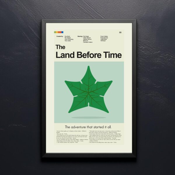 Mid-century modern style poster of The Land Before Time movie artwork