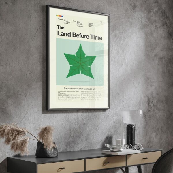 Mid-century modern style poster of The Land Before Time movie artwork