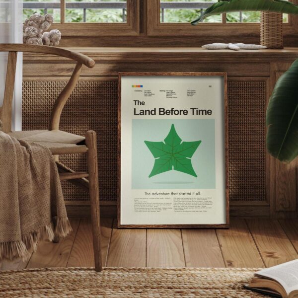 Mid-century modern style poster of The Land Before Time movie artwork