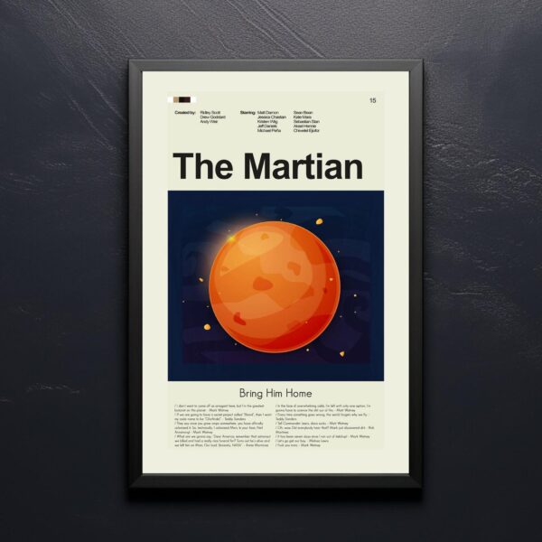 Mid-century modern style poster of The Martian movie artwork