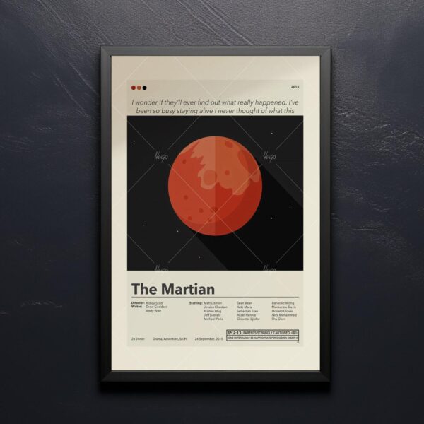 Mid-century modern style poster of The Martian movie artwork