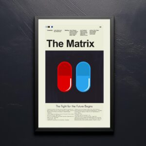 Mid-century modern style poster of The Matrix movie artwork