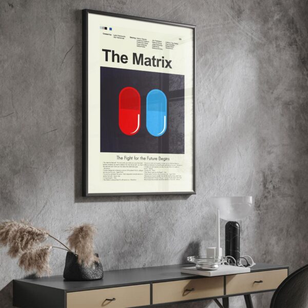 Mid-century modern style poster of The Matrix movie artwork