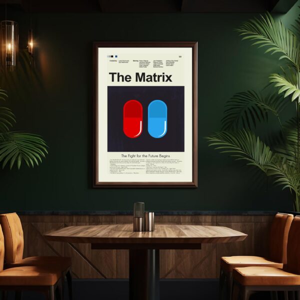 Mid-century modern style poster of The Matrix movie artwork