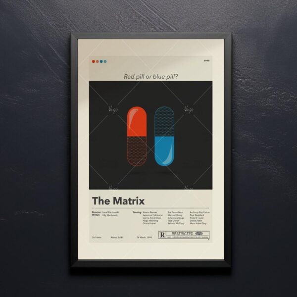 Mid-century modern style The Matrix movie wall poster art