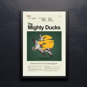 Mid-century modern style poster of The Mighty Ducks movie artwork