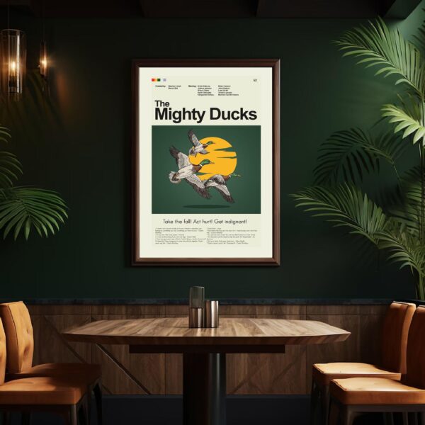 Mid-century modern style poster of The Mighty Ducks movie artwork