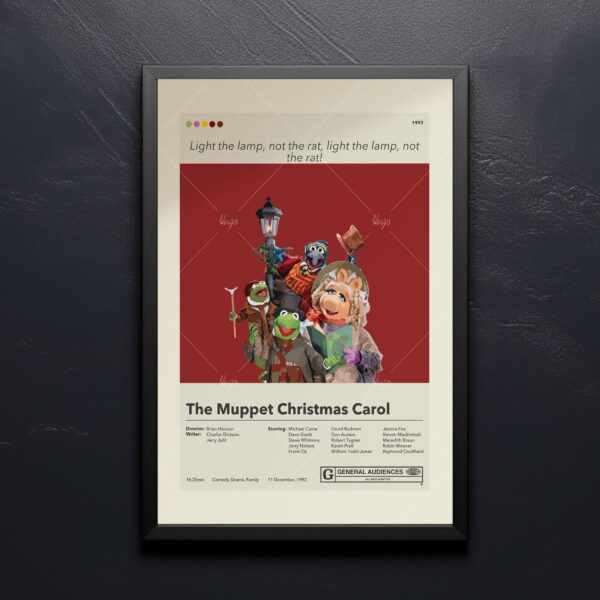 Mid-century modern poster of The Muppet Christmas Carol movie artwork