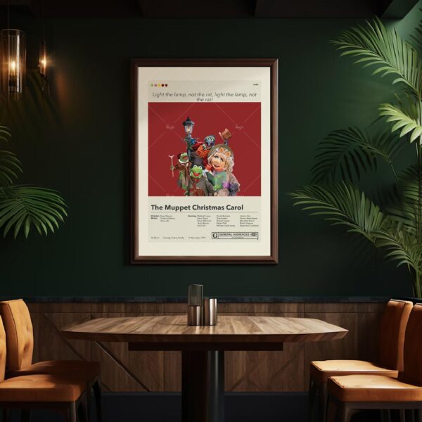 Mid-century modern poster of The Muppet Christmas Carol movie artwork