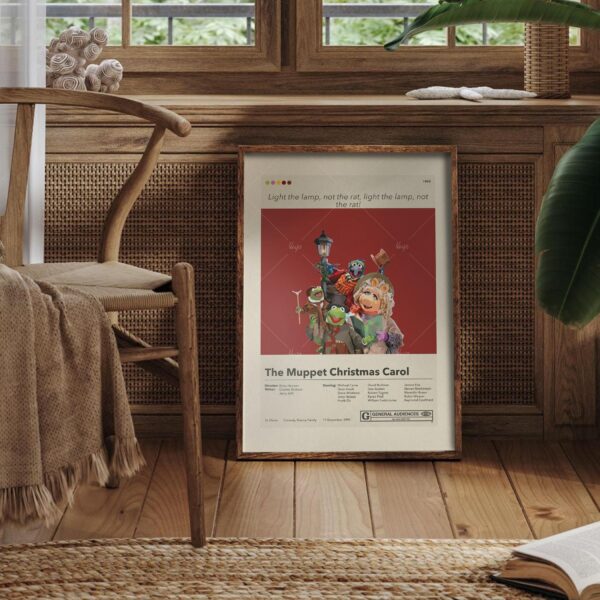 Mid-century modern poster of The Muppet Christmas Carol movie artwork
