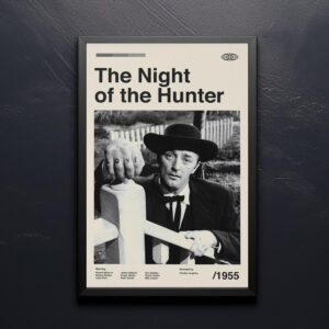 Mid-century modern graphic design poster for The Night of the Hunter movie