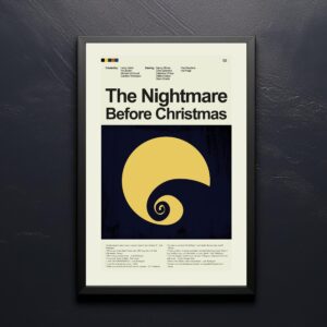 Mid-century modern style poster of The Nightmare Before Christmas movie art