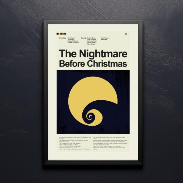 Mid-century modern style poster of The Nightmare Before Christmas movie art