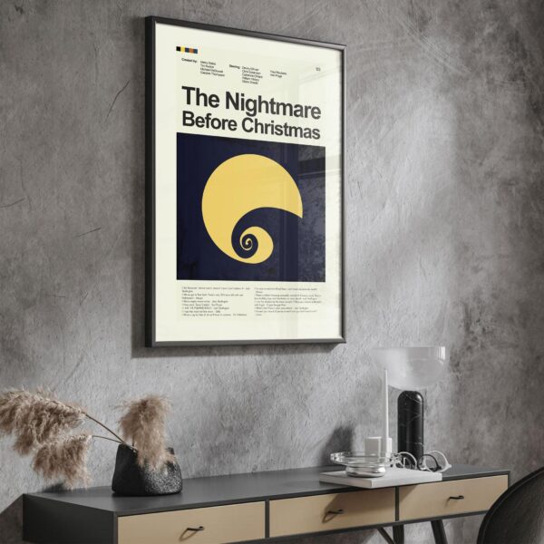 Mid-century modern style poster of The Nightmare Before Christmas movie art