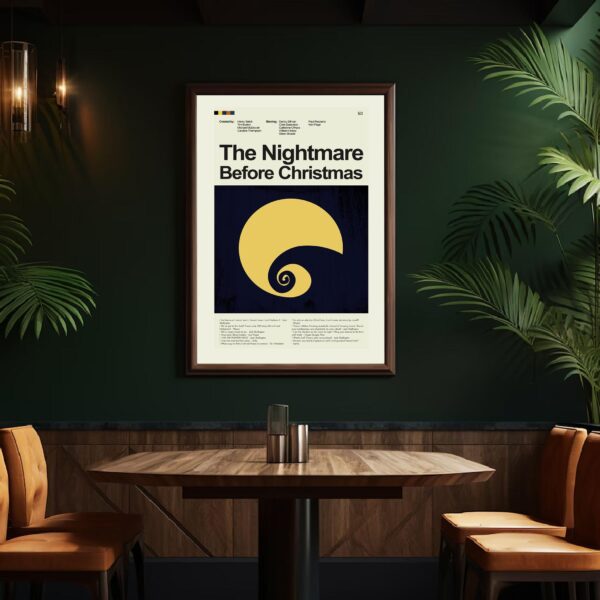 Mid-century modern style poster of The Nightmare Before Christmas movie art