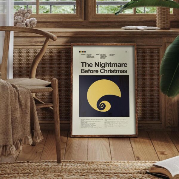Mid-century modern style poster of The Nightmare Before Christmas movie art