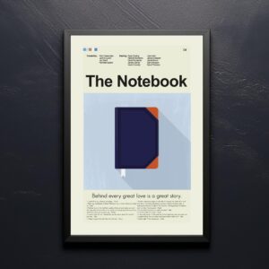 Mid-century modern poster of The Notebook movie with stylized house design