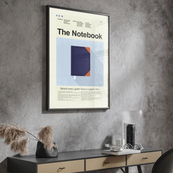 Mid-century modern poster of The Notebook movie with stylized house design