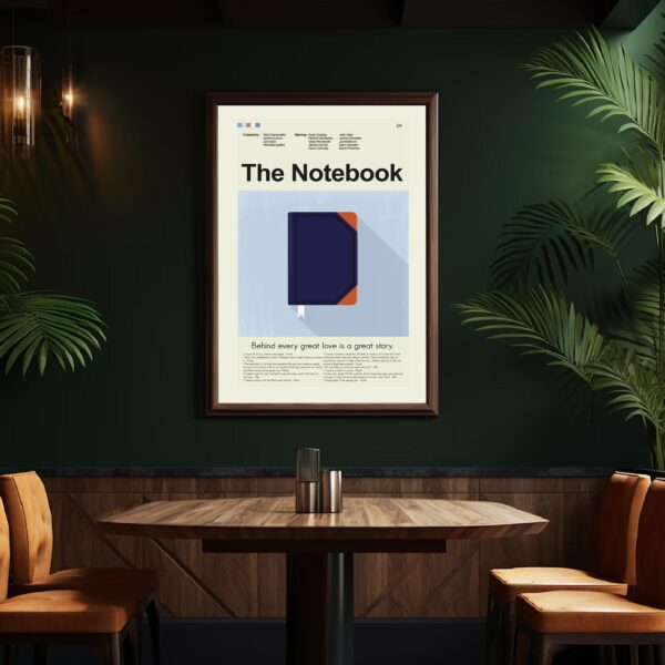Mid-century modern poster of The Notebook movie with stylized house design