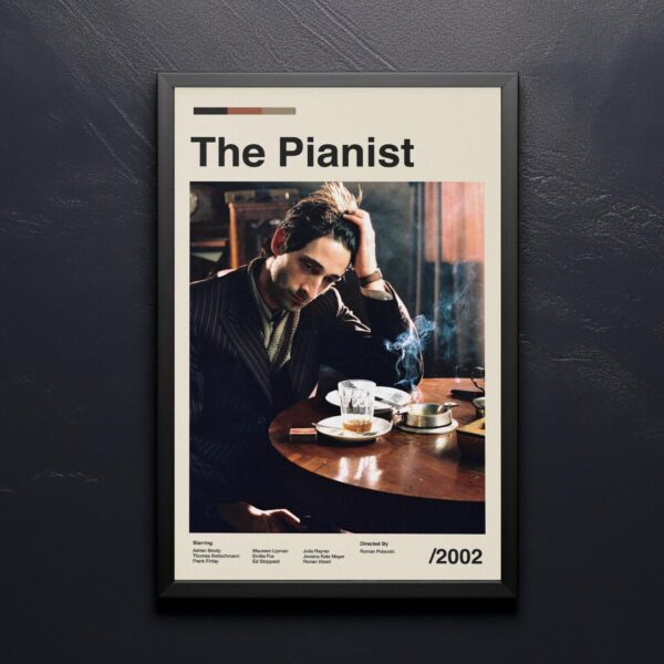 Mid-century modern graphic design poster of The Pianist movie