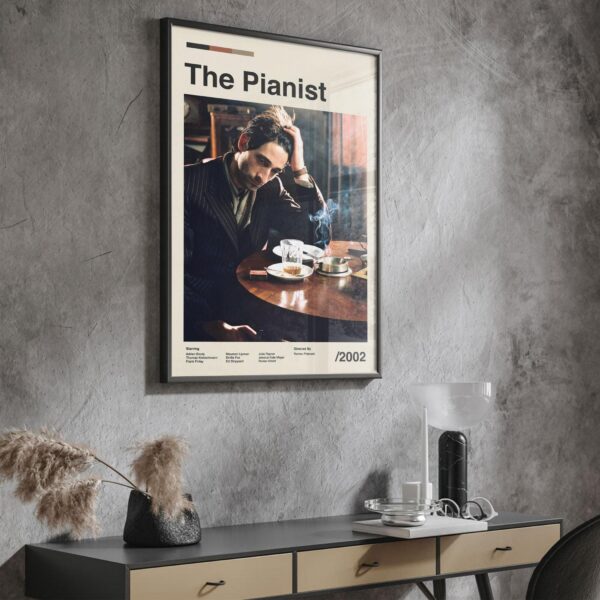 Mid-century modern graphic design poster of The Pianist movie