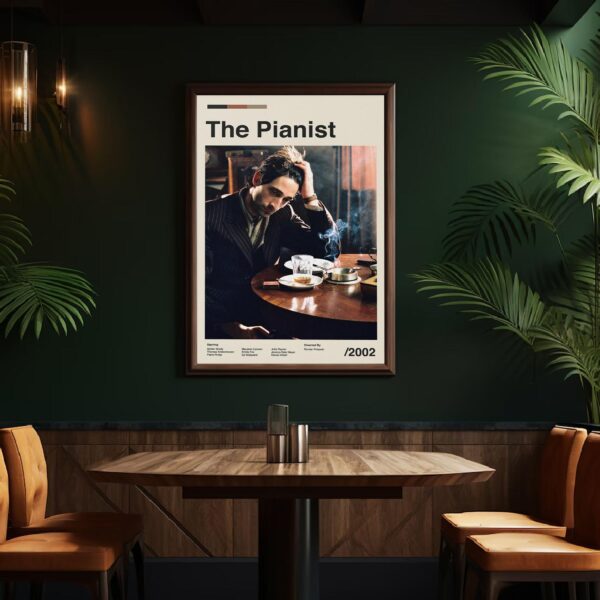 Mid-century modern graphic design poster of The Pianist movie
