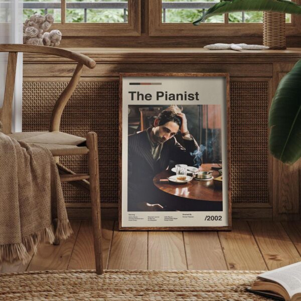 Mid-century modern graphic design poster of The Pianist movie